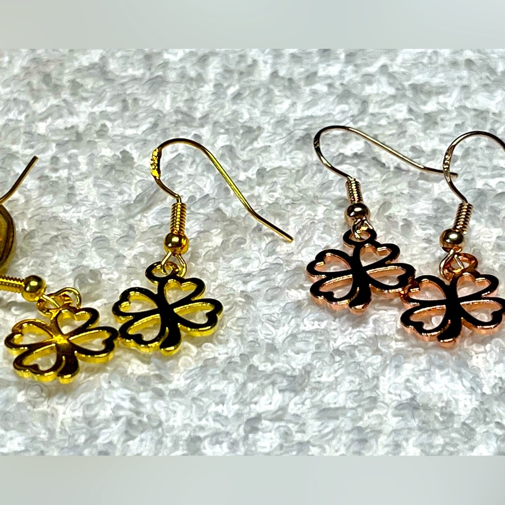 Two pairs of cute earrings-yellow and rose gold-sterling wires